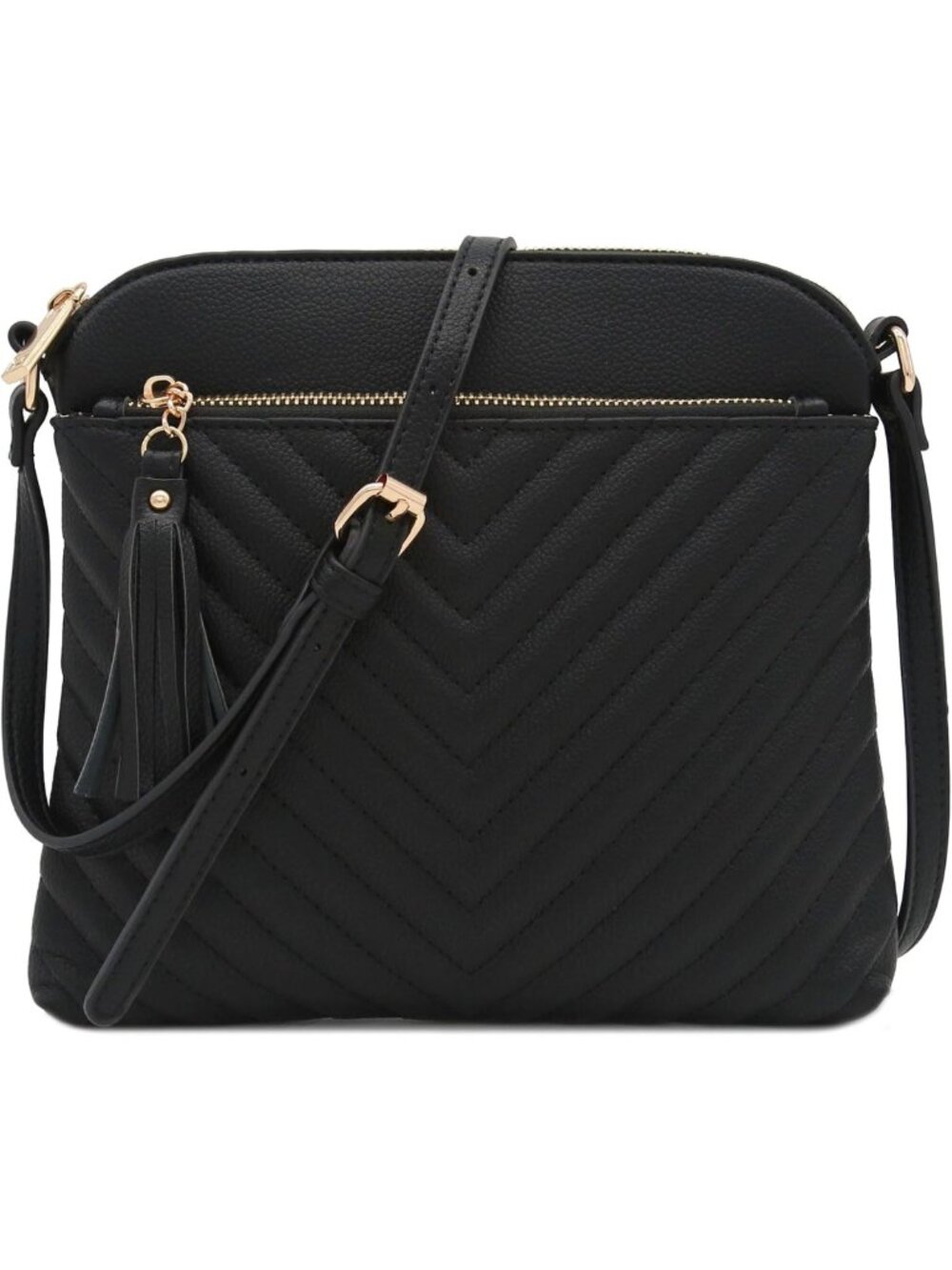 Chevron Quilted Medium Crossbody Bag with Tassel Detail | Stylish & Versatile